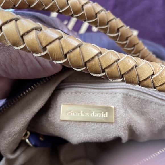 Charles David Purple Distressed Leather Handbag - Picture 10 of 14